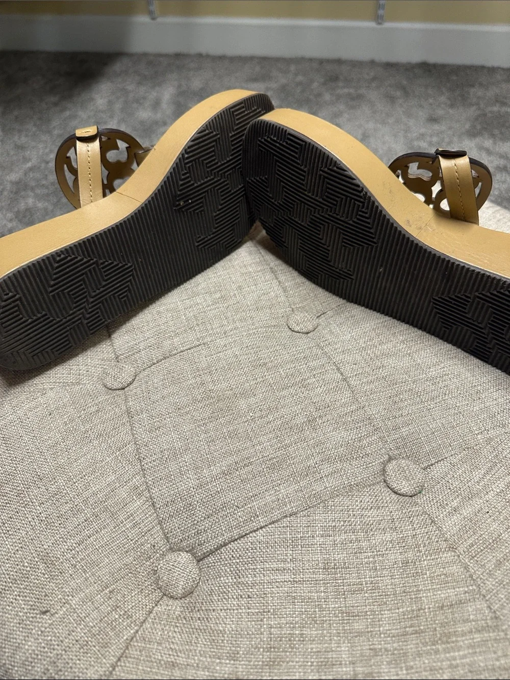 Tory Burch Beige/Tan Miller Logo Platform Thong Sandals